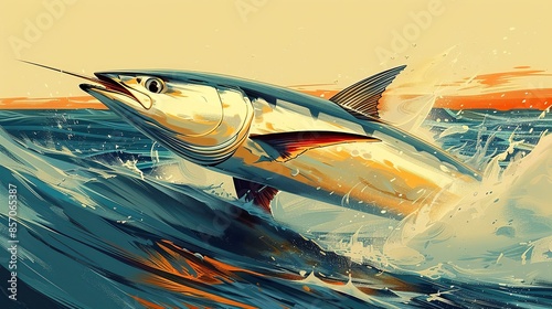A sleek swordfish streaks through the water, its streamlined body built for speed and agility. Illustration, Minimalism,