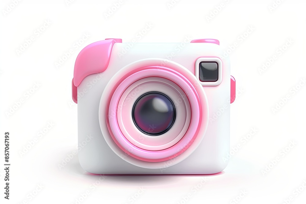 3D camera icon with cute emojis style lens. Fun and creative concept