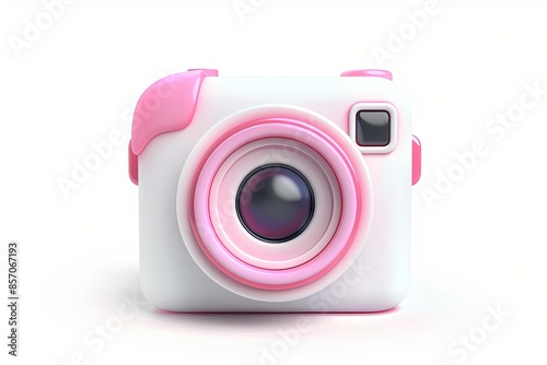 3D camera icon with cute emojis style lens. Fun and creative concept