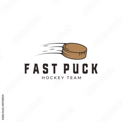 flying puck logo vector vintage illustration design, icon sign or symbol