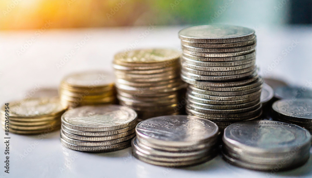 pile of silver coins stacked neatly, symbolizing wealth, financial stability, and savings. This close-up image highlights the detailed texture of the coins, representing investment and economic growth pile of silver coins stacked neatly, symbolizing wealth, financial stability, and savings. This close-up image highlights the detailed texture of the coins, representing investment and economic growth