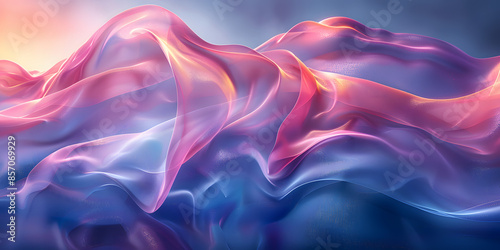 Futuristic Abstract Background with Blue and Pink Gradient, Flowing Shapes, and Holographic Effect