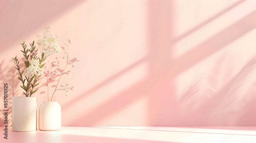 Delicate Floral Still Life with Soft Pastel Lighting in Minimal Interior Delicate Floral Still Life with Soft Pastel Lighting in Minimal Interior
