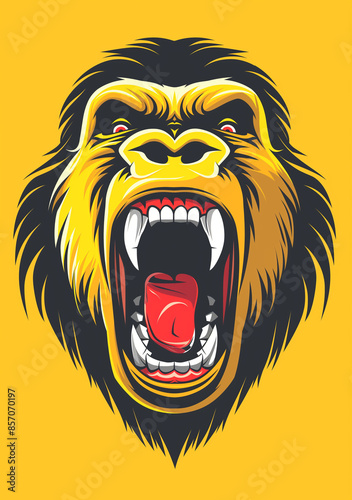 Illustration of gorilla, costume design, yellow background photo