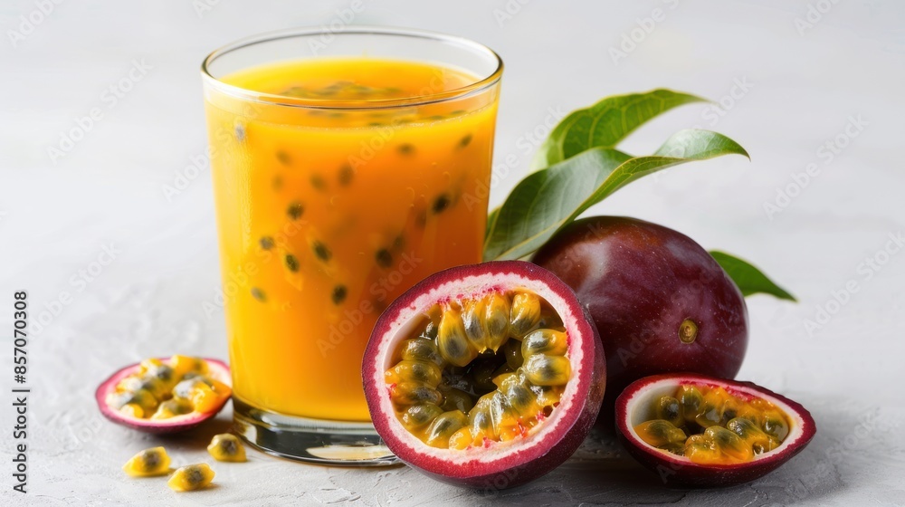 Refreshing Passion Fruit Juice in Clear Glass with Visible Seeds, Healthy Tropical Beverage Concept Generative AI Refreshing Passion Fruit Juice in Clear Glass with Visible Seeds, Healthy Tropical Beverage Concept Generative AI