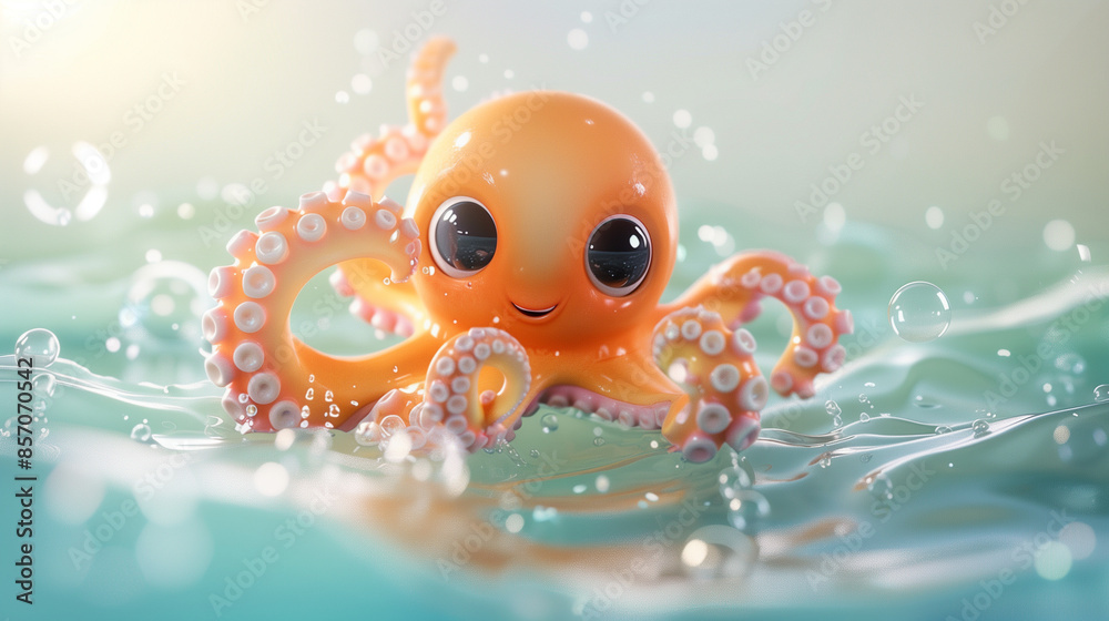 Adorable cartoon octopus with big eyes splashing in water Adorable cartoon octopus with big eyes splashing in water