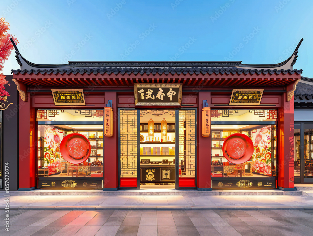 Chinese boutique storefront facades mockup Chinese boutique storefront facades mockup