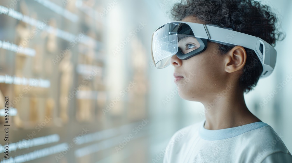 Student using augmented reality to study ancient artifacts in a history class, showcasing technology in education Student using augmented reality to study ancient artifacts in a history class, showcasing technology in education