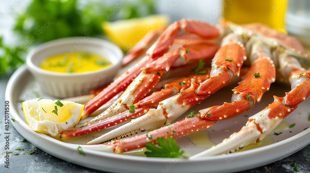 Close-Up of Steamed Crab Legs with Melted Butter Close-Up of Steamed Crab Legs with Melted Butter