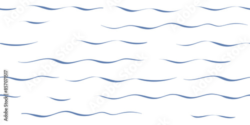 Seamless Wave Vector Pattern, watercolor water background. Wavy sea beach print, curly grunge paint lines.