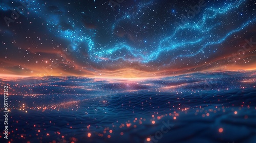 A shimmering veil of starlight stretching across the horizon, bathing the dreamscape in a soft, ethereal glow. Illustration, Minimalism,