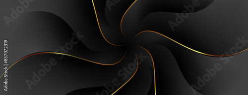black abstract background with twirl golden lines texture