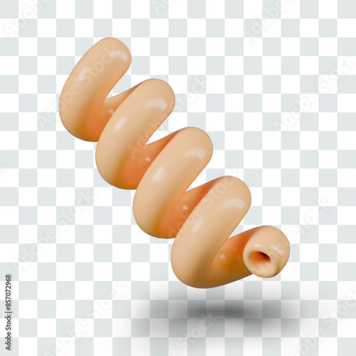Paste in form of twisted hollow tube. Small edible dough spiral. Short form of pasta