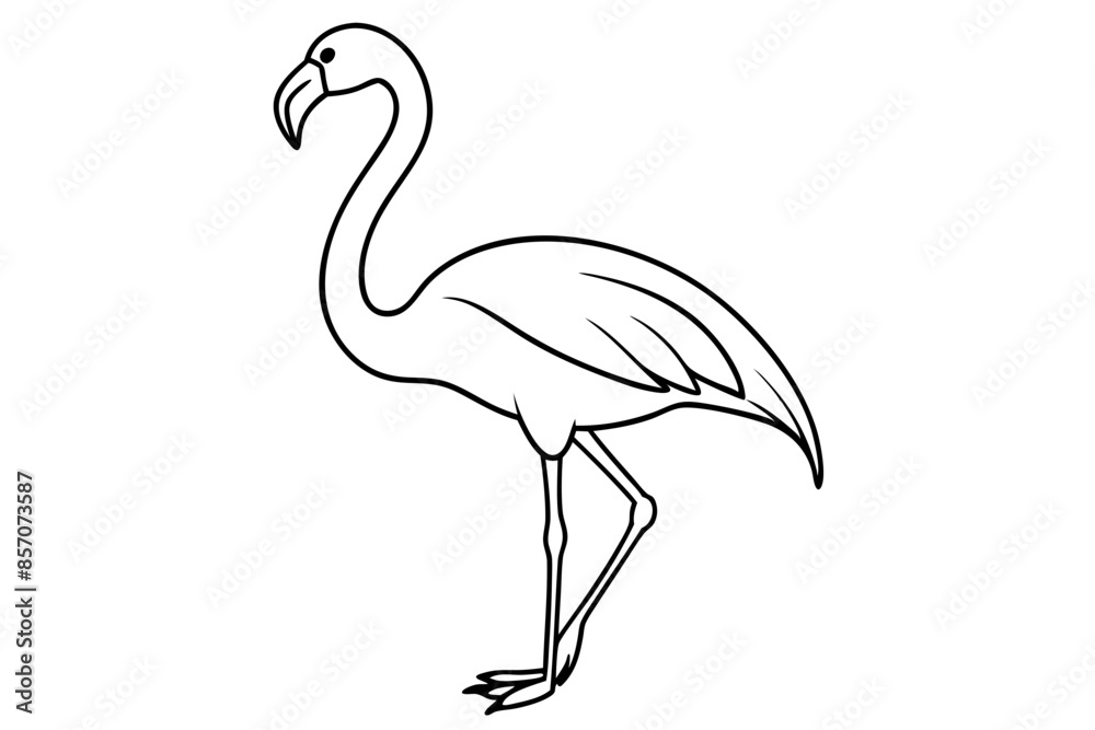 Obraz premium flamingo line art vector, tropical bird flamingo line drawing