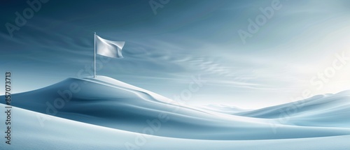 Bright path winding to a summit flag, denoting goals and milestones Deep blue tones, inspirational theme
