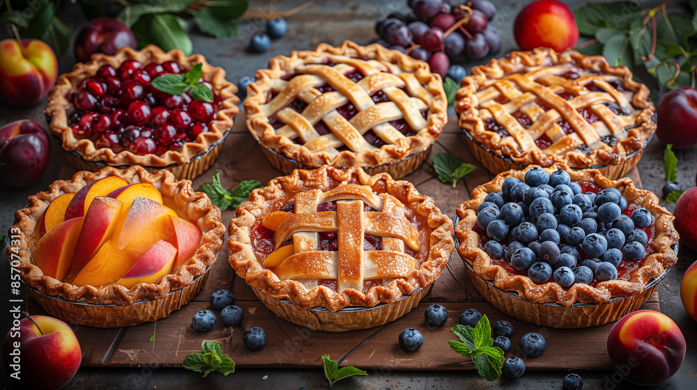Strawberry, blueberry and raspberry tartlets on wooden background Strawberry, blueberry and raspberry tartlets on wooden background