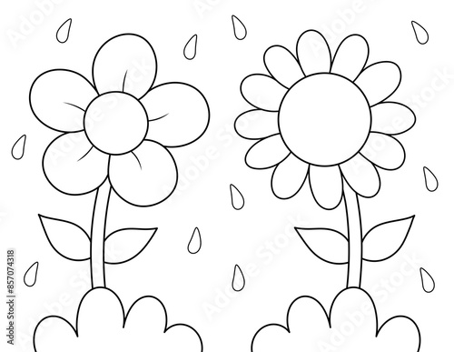 flower coloring page, large shapes outline drawing