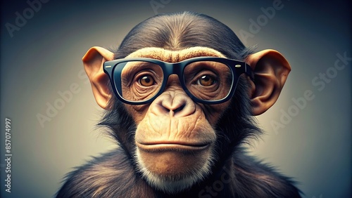 Monkey wearing stylish glasses, ape, primate, intelligent, smart, fashion, eyewear, spectacles, cute, funny, animal, wildlife © wasan