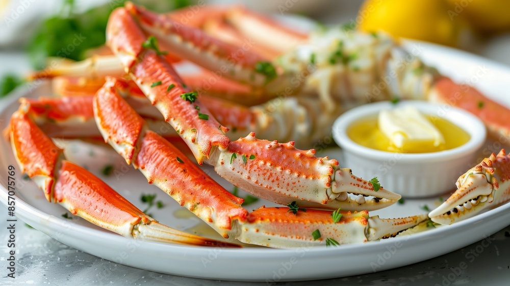 Close-Up of Steamed Crab Legs with Melted Butter Close-Up of Steamed Crab Legs with Melted Butter