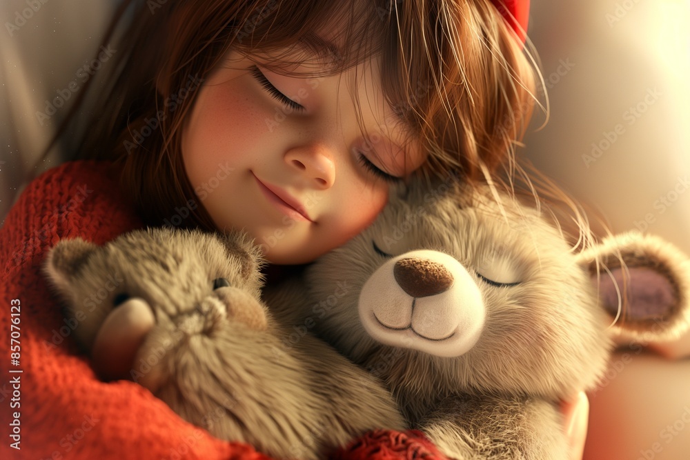 girl hugging her Stuffed animals in realistic 3d style by generative ai girl hugging her Stuffed animals in realistic 3d style by generative ai