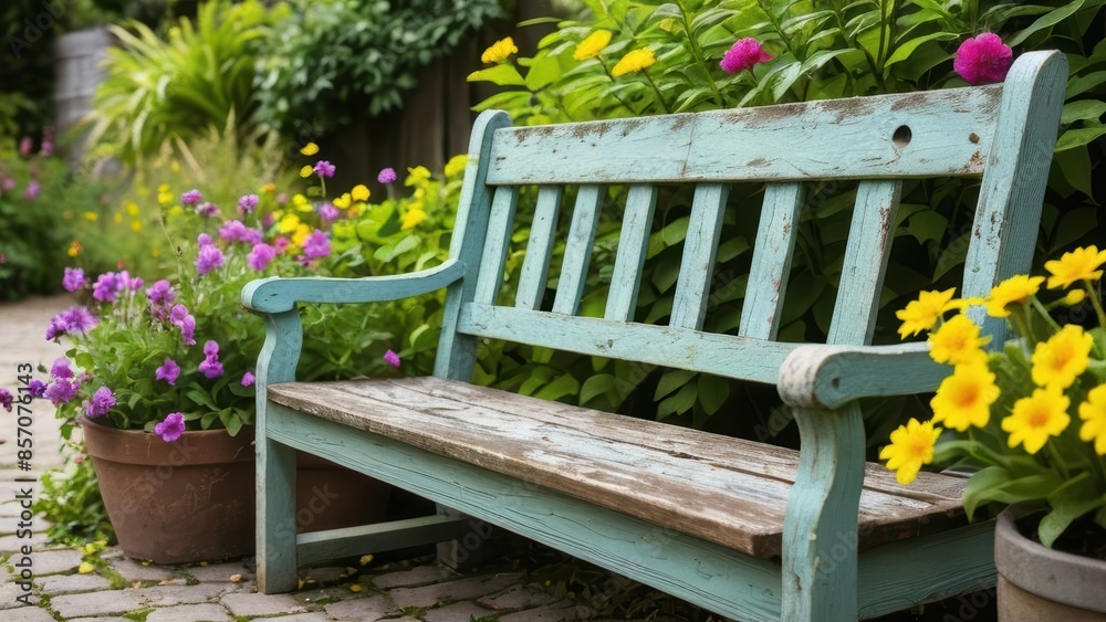 A close-up shot of a weathered, old wooden bench with peeling paint, set against a vibrant garden backdrop. The contrast highlights the beauty of age amidst blooming flowers. A close-up shot of a weathered, old wooden bench with peeling paint, set against a vibrant garden backdrop. The contrast highlights the beauty of age amidst blooming flowers.