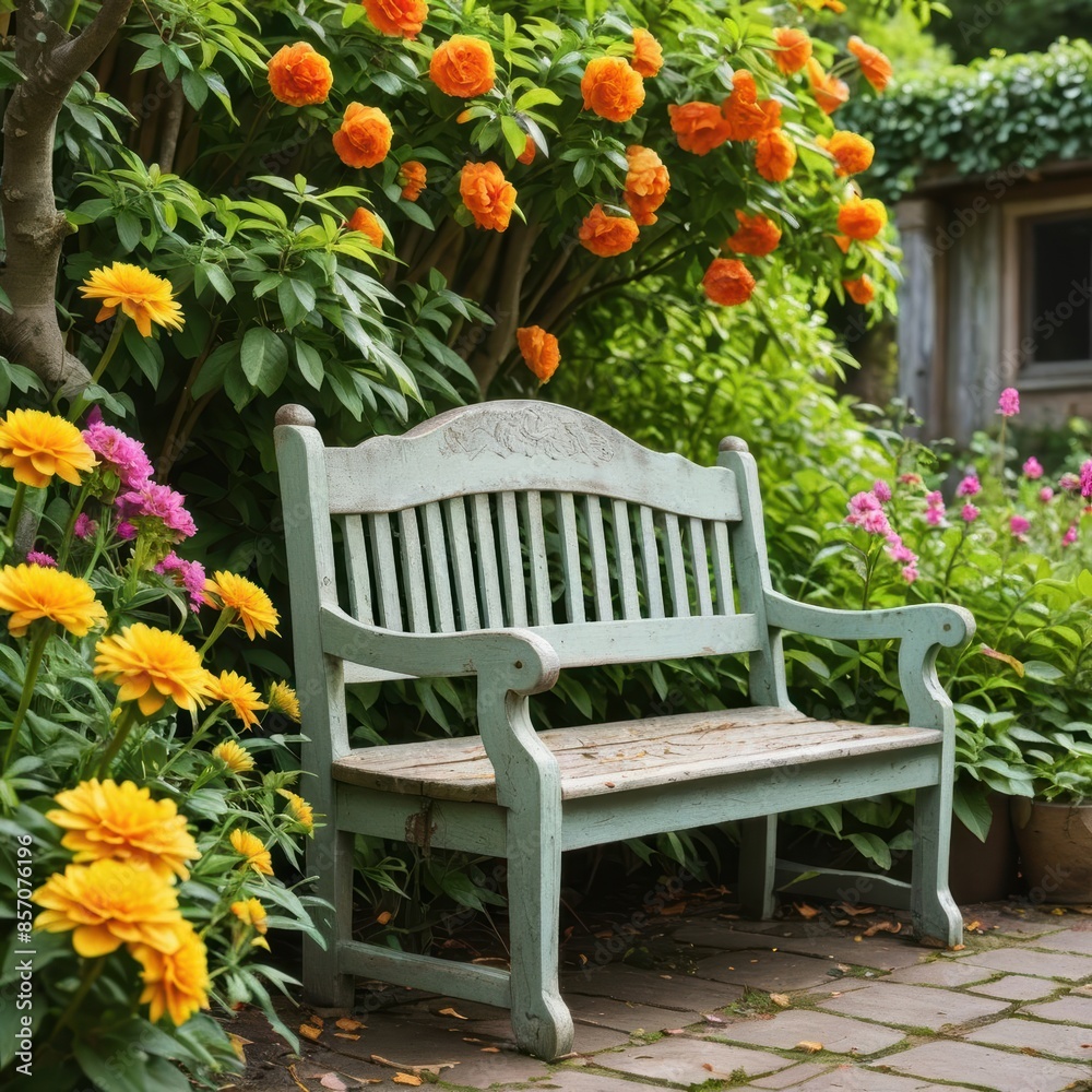 A close-up shot of a weathered, old wooden bench with peeling paint, set against a vibrant garden backdrop. The contrast highlights the beauty of age amidst blooming flowers. A close-up shot of a weathered, old wooden bench with peeling paint, set against a vibrant garden backdrop. The contrast highlights the beauty of age amidst blooming flowers.
