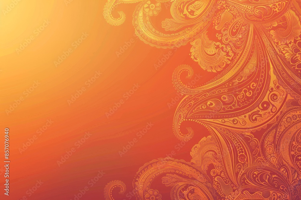 Elegant orange gradient background with intricate Indian paisley patterns Elegant orange gradient background with intricate Indian paisley patterns