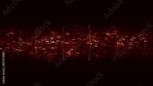 Digital Data Transmission. Stream of Information. Tech Red Background. Looped video.