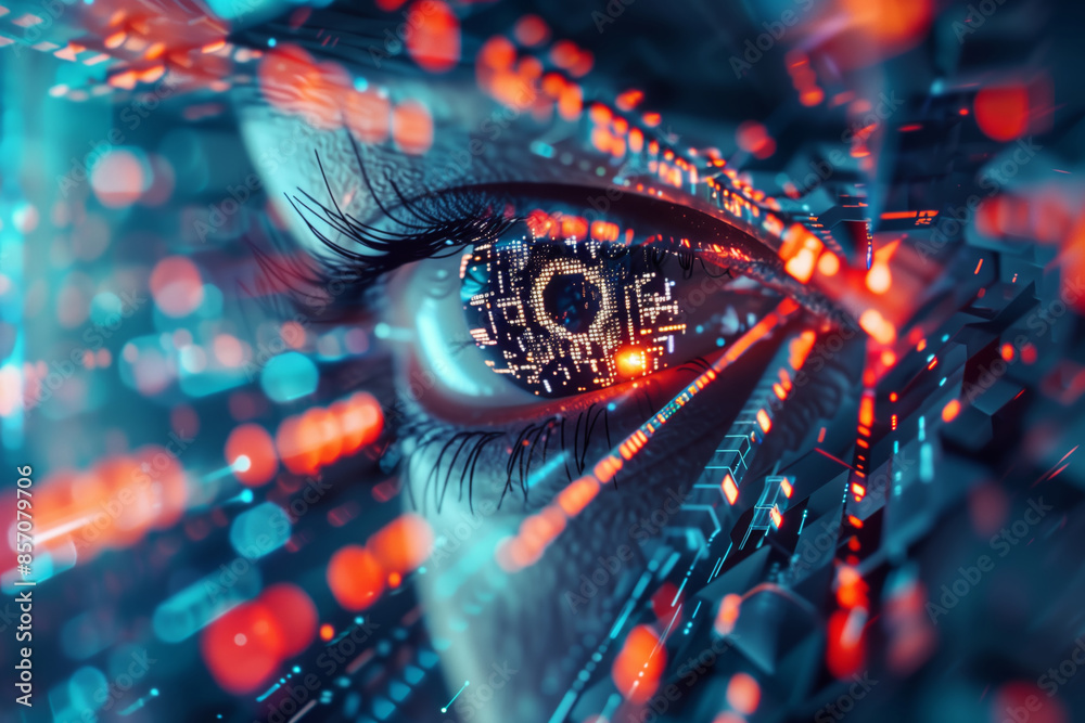A Human Eye With Circuitry Pattern Focused in the Center, Representing Cybersecurity and Identity Theft A Human Eye With Circuitry Pattern Focused in the Center, Representing Cybersecurity and Identity Theft