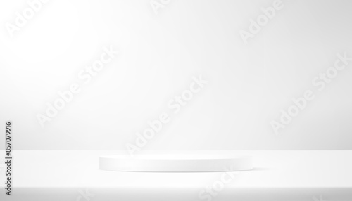 White and grey studio room background. white background vector 3d with podium. Empty room with light effect. Space for selling products on the website. Business backdrop. Vector illustration.