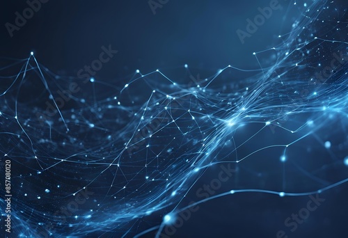 Digital blue particles wave and light abstract background with shining dots stars.
