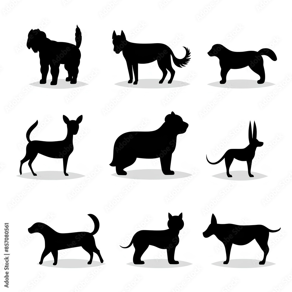 set of dogs silhouettes made by midjourney set of dogs silhouettes made by midjourney