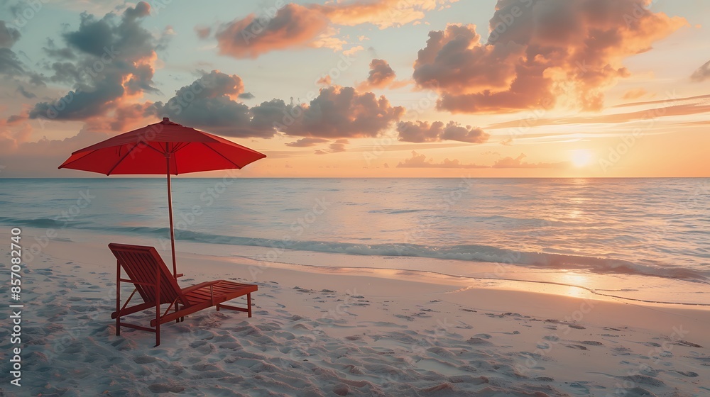 Beach Chair On The Beach With Sunset Beach Chair On The Beach With Sunset