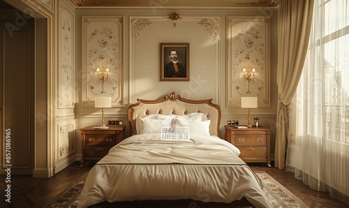Elegant bedroom with an empty nightstand