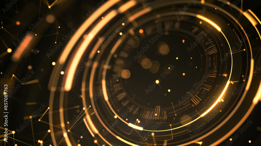 abstract counter clockwise dial plate, in black and gold, glowing lines pattern, technology and business background abstract counter clockwise dial plate, in black and gold, glowing lines pattern, technology and business background