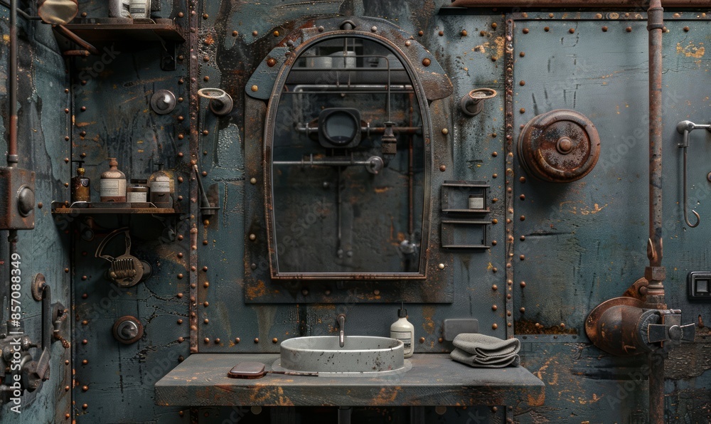 Industrial bathroom with a blank mirror