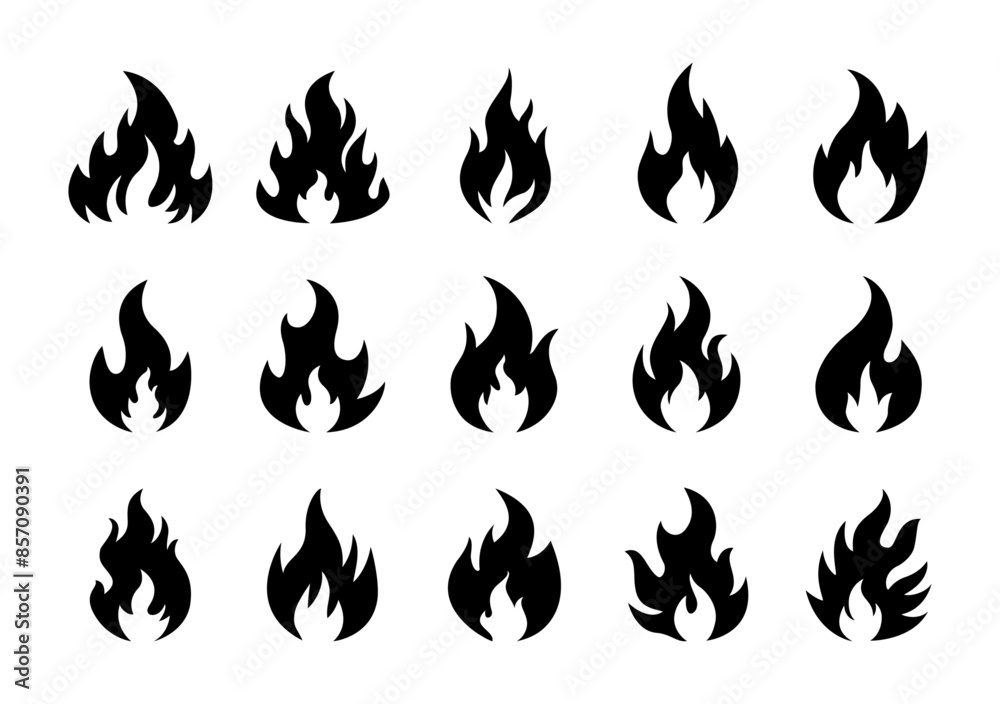 Simple Fire Icons Collection. Fire Flame Symbol Flat Style Vector Illustration. Campfire Bonfire Danger Heat Warm Sign Design Element.
