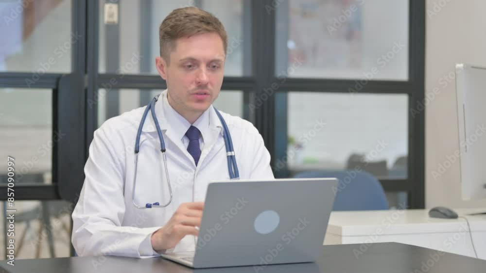 Male Doctor Talking with Patient Video Conference, Video Chat Male Doctor Talking with Patient Video Conference, Video Chat