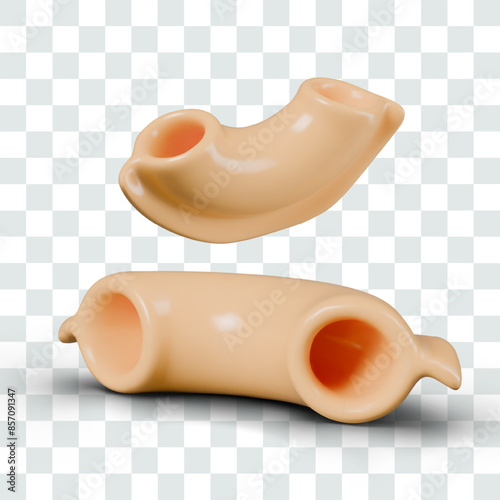 Bent short macaroni. Kind of Italian pasta in form of elbow empty tube