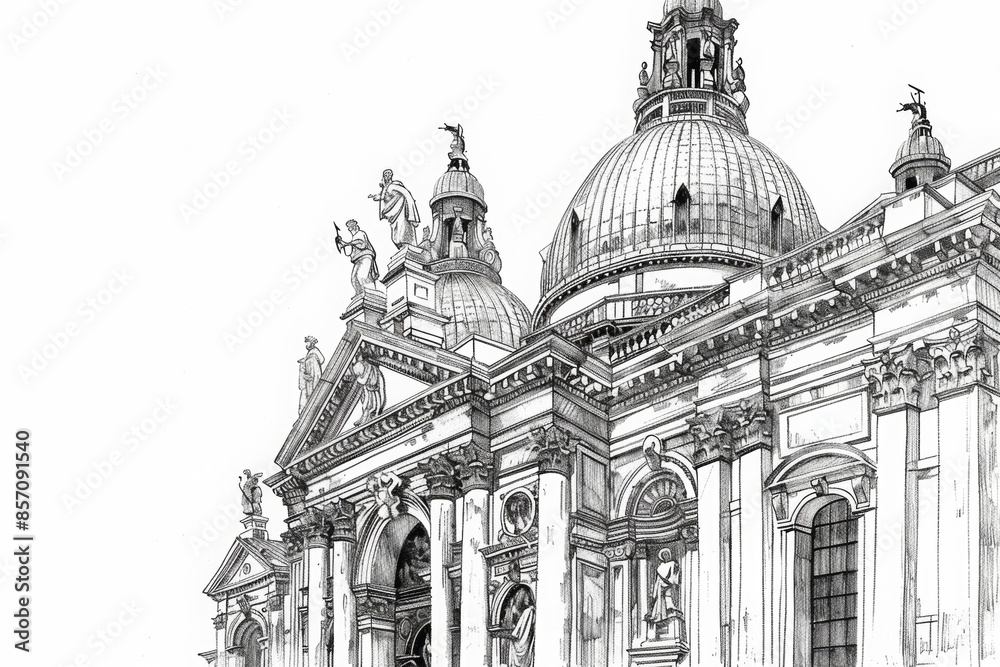 Pencil drawing of architecture, template, AI generated Pencil drawing of architecture, template, AI generated
