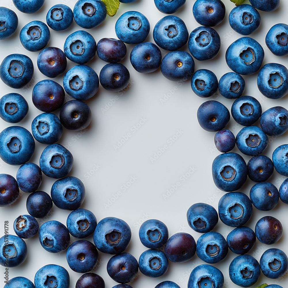 Blueberries circle frame on white background space in the middle Blueberries circle frame on white background space in the middle