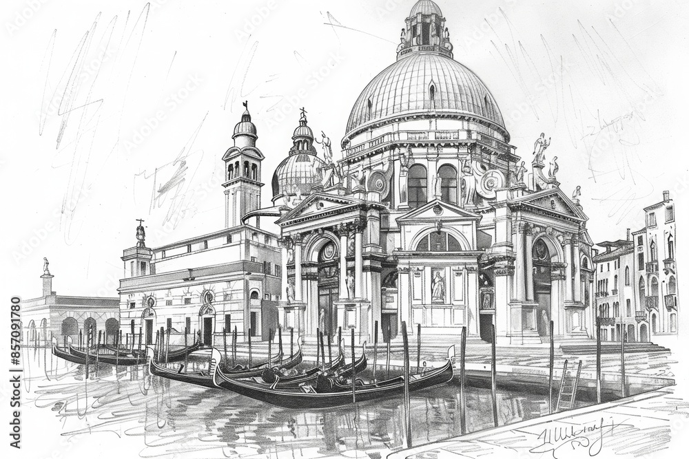 Pencil drawing of architecture, template, AI generated Pencil drawing of architecture, template, AI generated