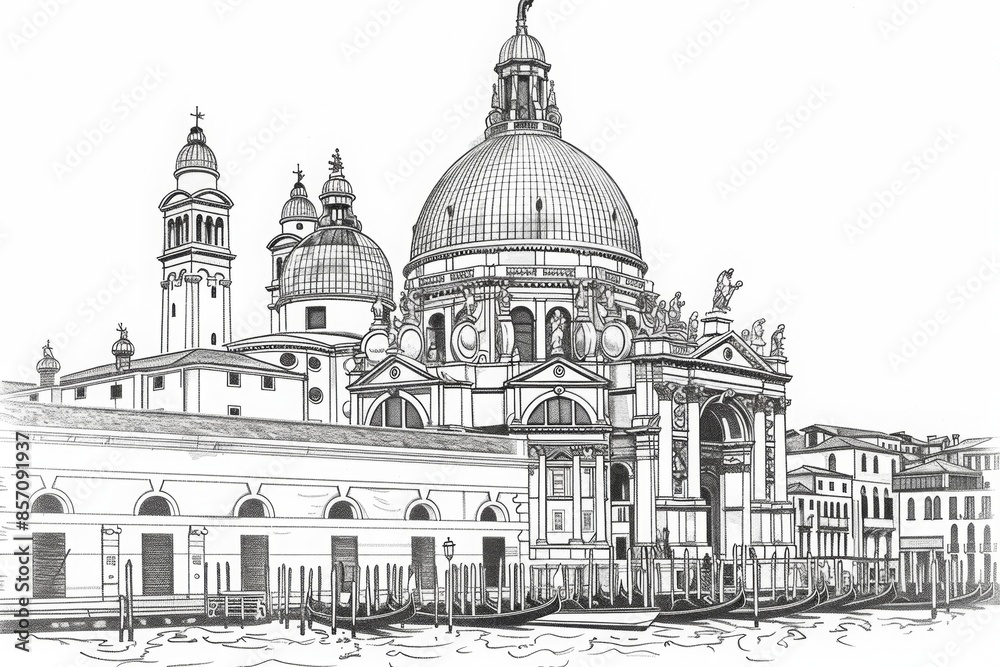 Pencil drawing of architecture, template, AI generated Pencil drawing of architecture, template, AI generated