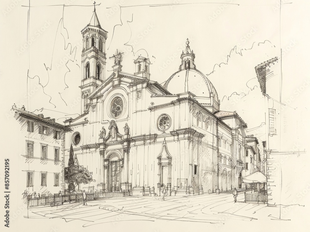 Pencil drawing of architecture, template, AI generated Pencil drawing of architecture, template, AI generated