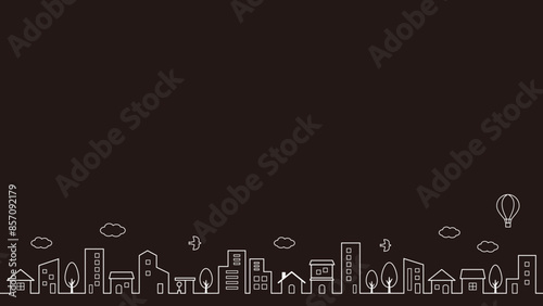 街並みのイラスト背景　線画　ブラック