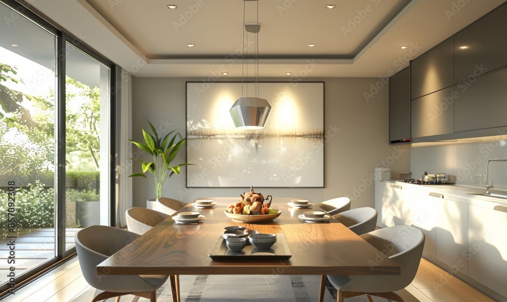 Fototapeta premium Modern dining room with a blank tray