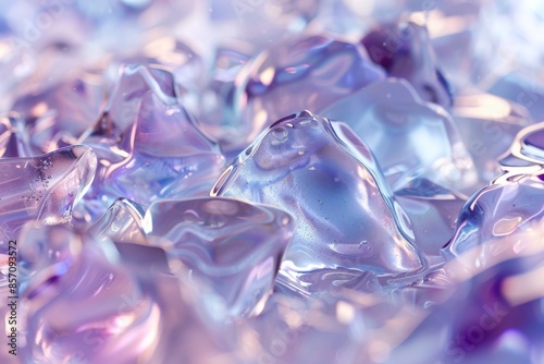 Close-up of iridescent plastic texture with translucent shapes and soft pastel colors