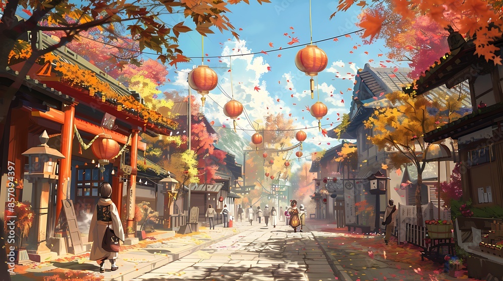 Obraz premium illustration, anime, background, beautiful, fantasy, wallpaper, japanese, light, cloud, sky, cartoon, manga, artwork, japan, nature, landscape, colourful, scenery, drawing, person, beauty, design, gir