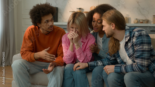 Obraz na plátně Sad upset crying suffering woman Caucasian girl female depressed breakup multira