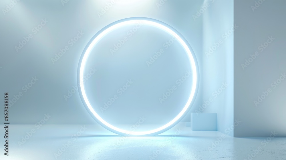 Abstract white light circle on pastel blue background for product display presentation. Abstract white light circle on pastel blue background for product display presentation.